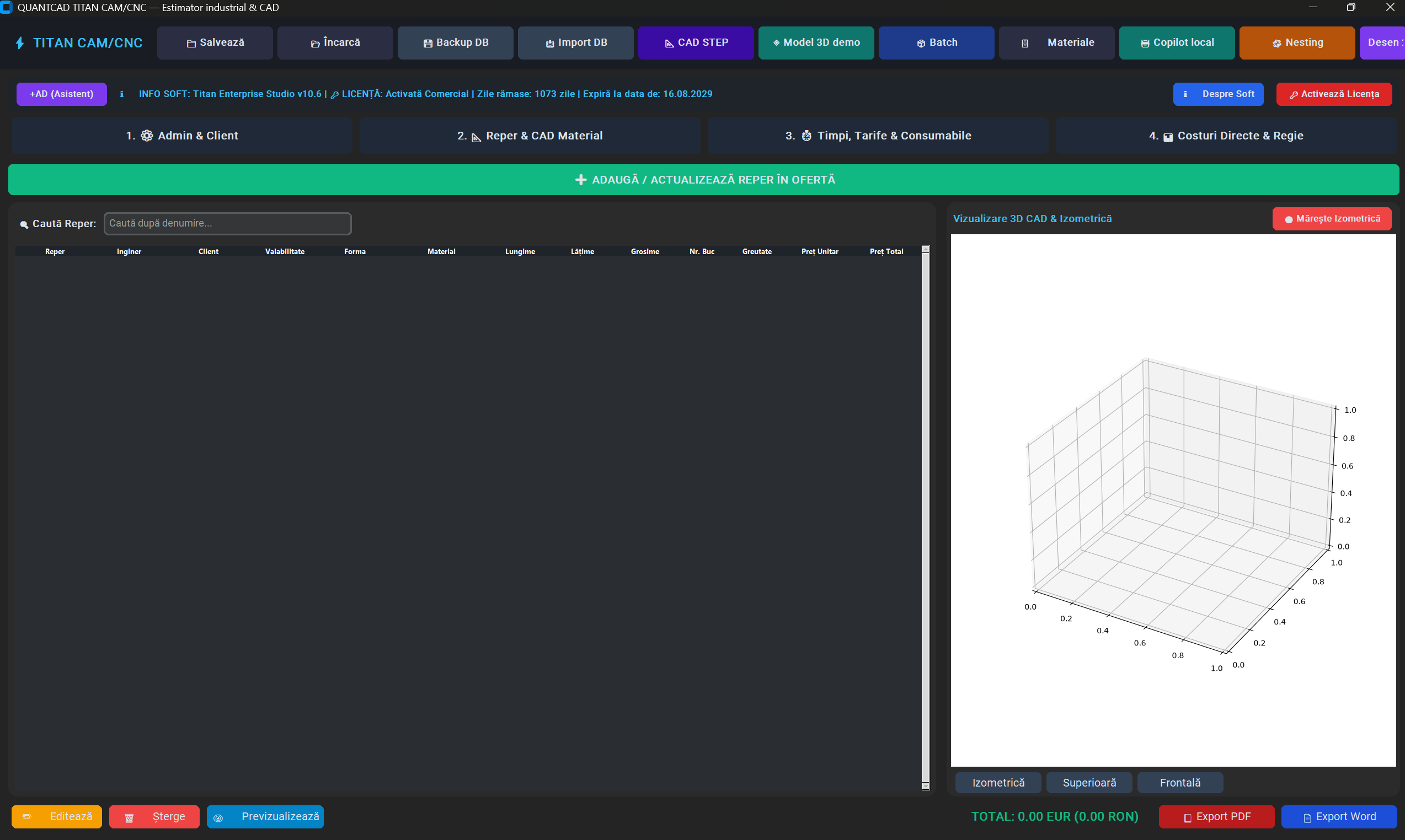 Interfaccia QUANTCAD TITAN per la stesura tecnica
